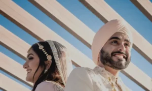 Bride and groom pose